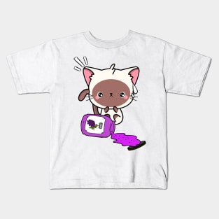 Naughty White Cat Spills a jar of grape jam! Kids T-Shirt